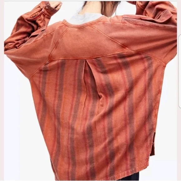 Free People Jackson Wyoming Sweatshirt Size M Oversized Flannel Back Rust/Orange - Picture 2 of 11
